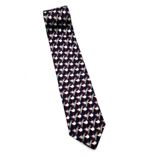Danielli Milano All Silk Tie Handmade in Italy Burgundy Blue White Geometric Pri - Picture 1 of 6